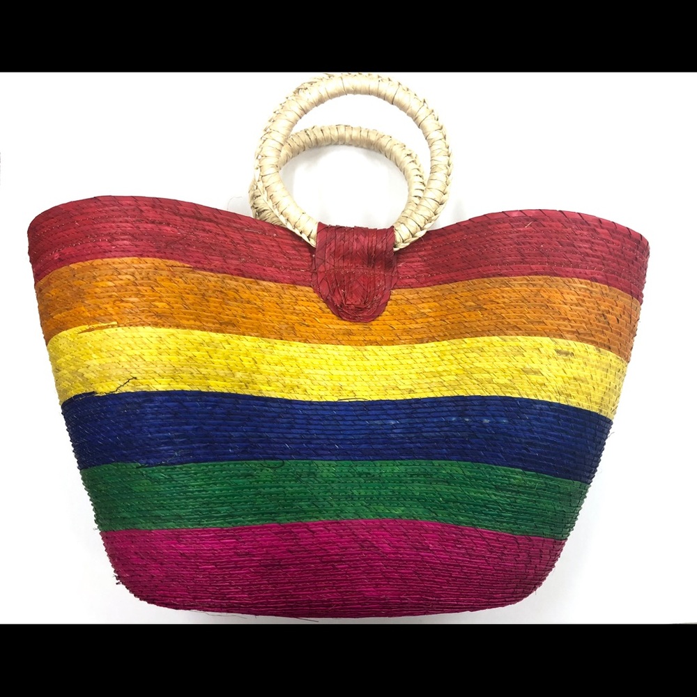 Handmade Woven NaturalPalm Handbag. Multicolor Bag